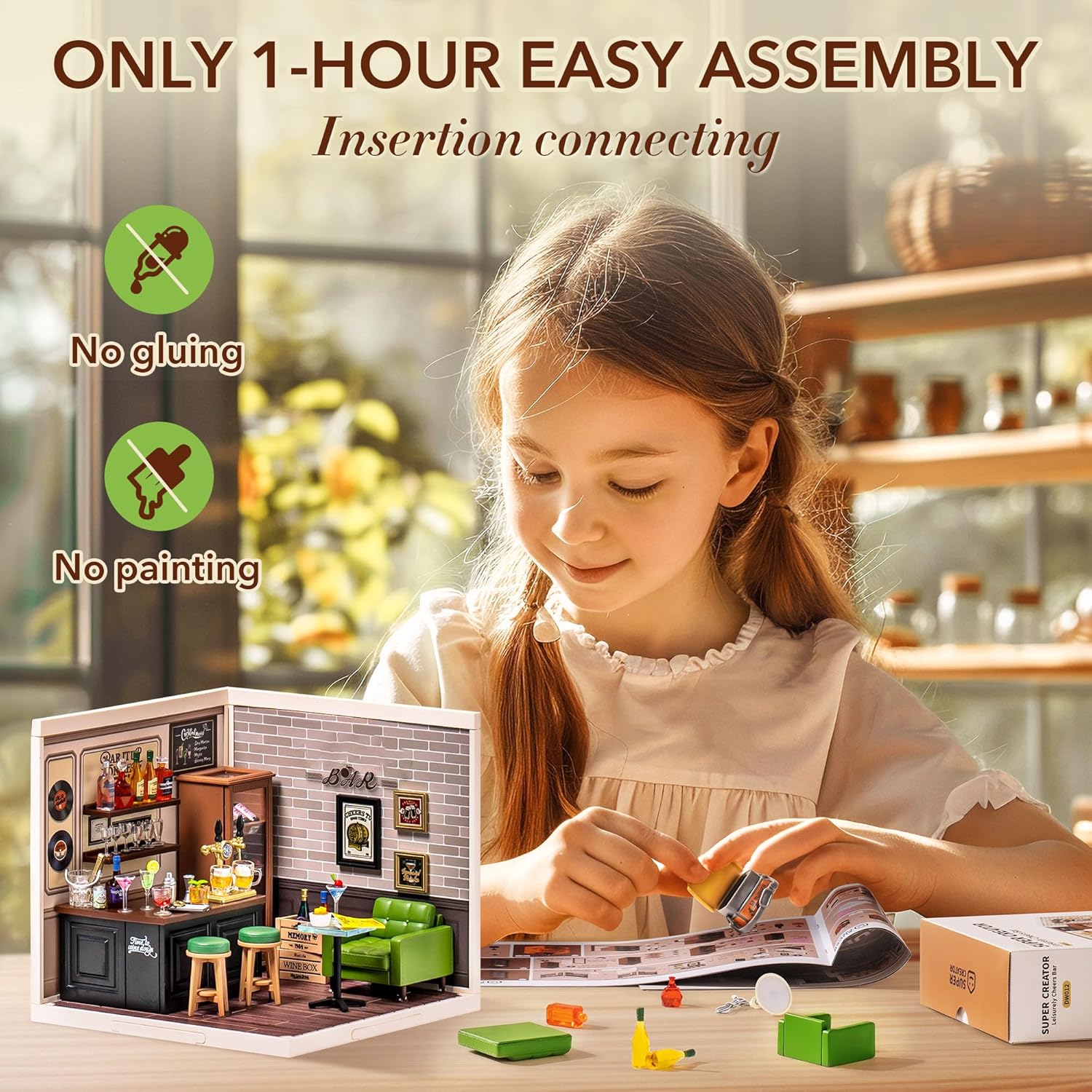 Leisure Bar Miniature Dollhouse with LED Light - 142 Pieces
