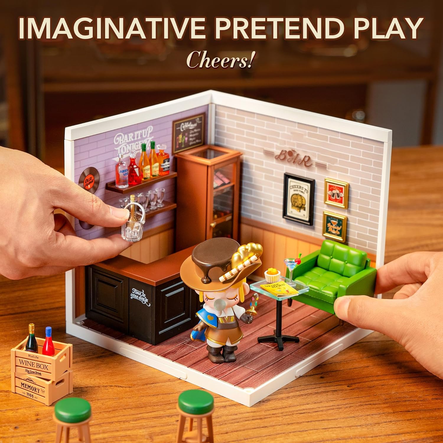 Leisure Bar Miniature Dollhouse with LED Light - 142 Pieces