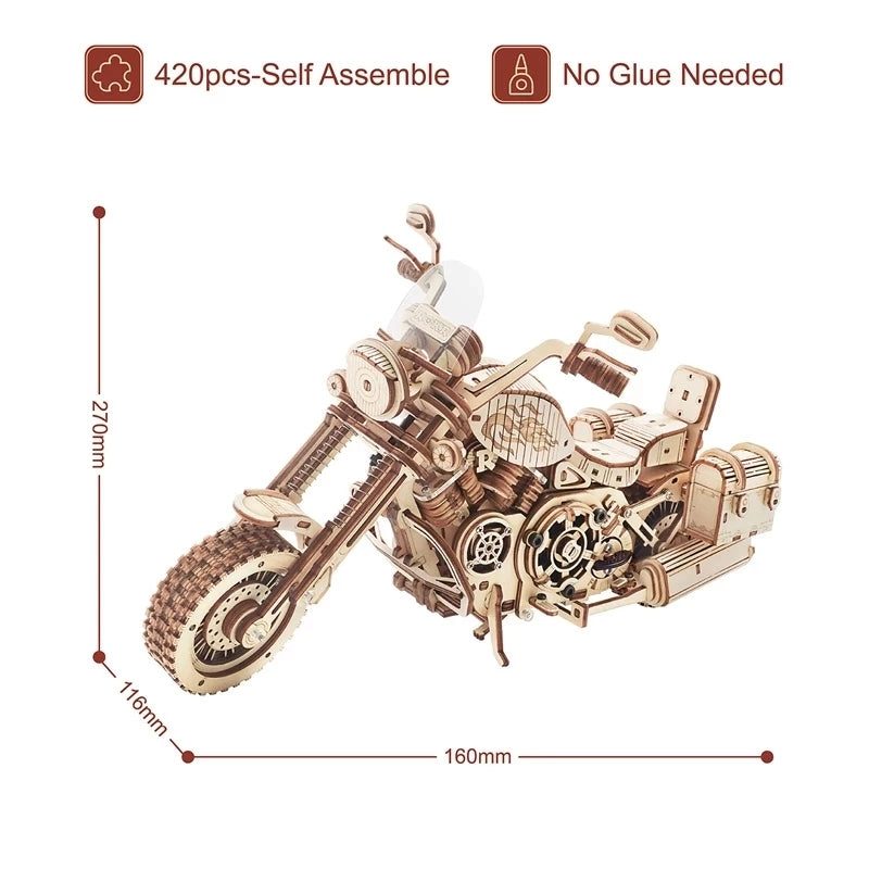 Robotime ROKR Cruiser Motorcycle - 420-Piece 3D Wooden Puzzle Model