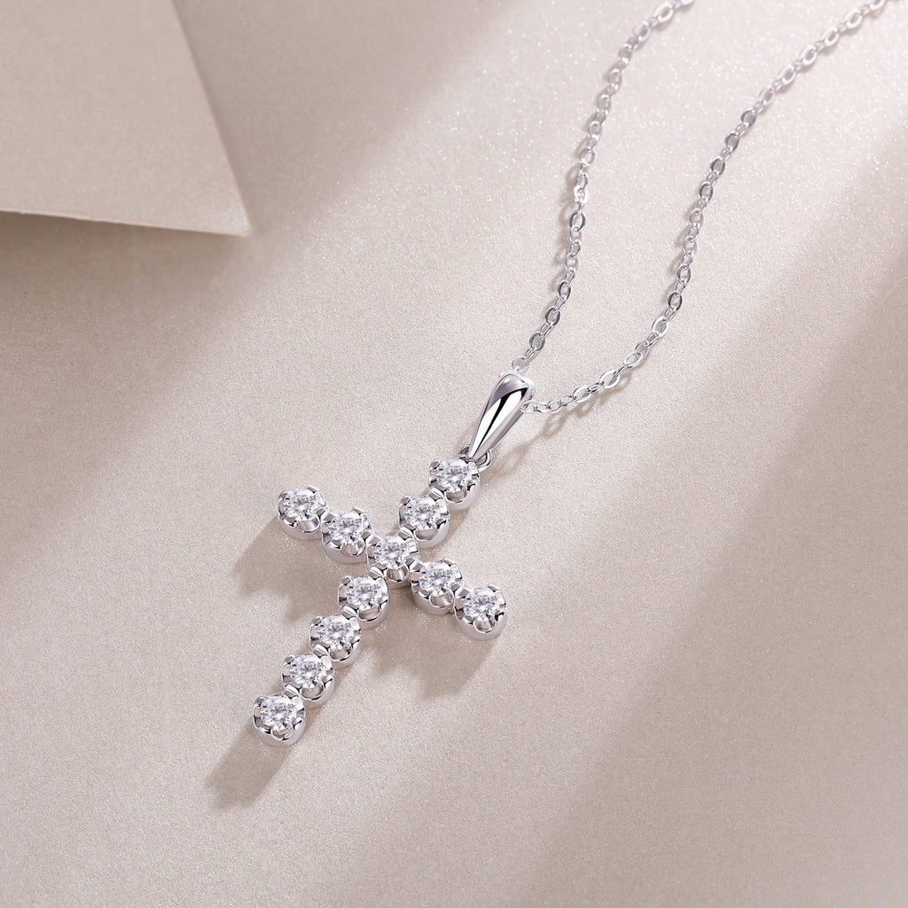 Cross Moissanite Necklace - S925 Sterling Silver with Chain (3 Colors)