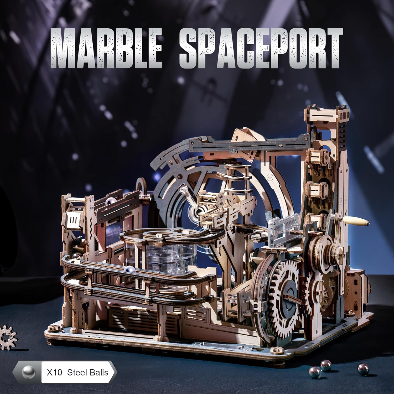 Marble Spaceport 3D Wooden Puzzle with Electric Motor