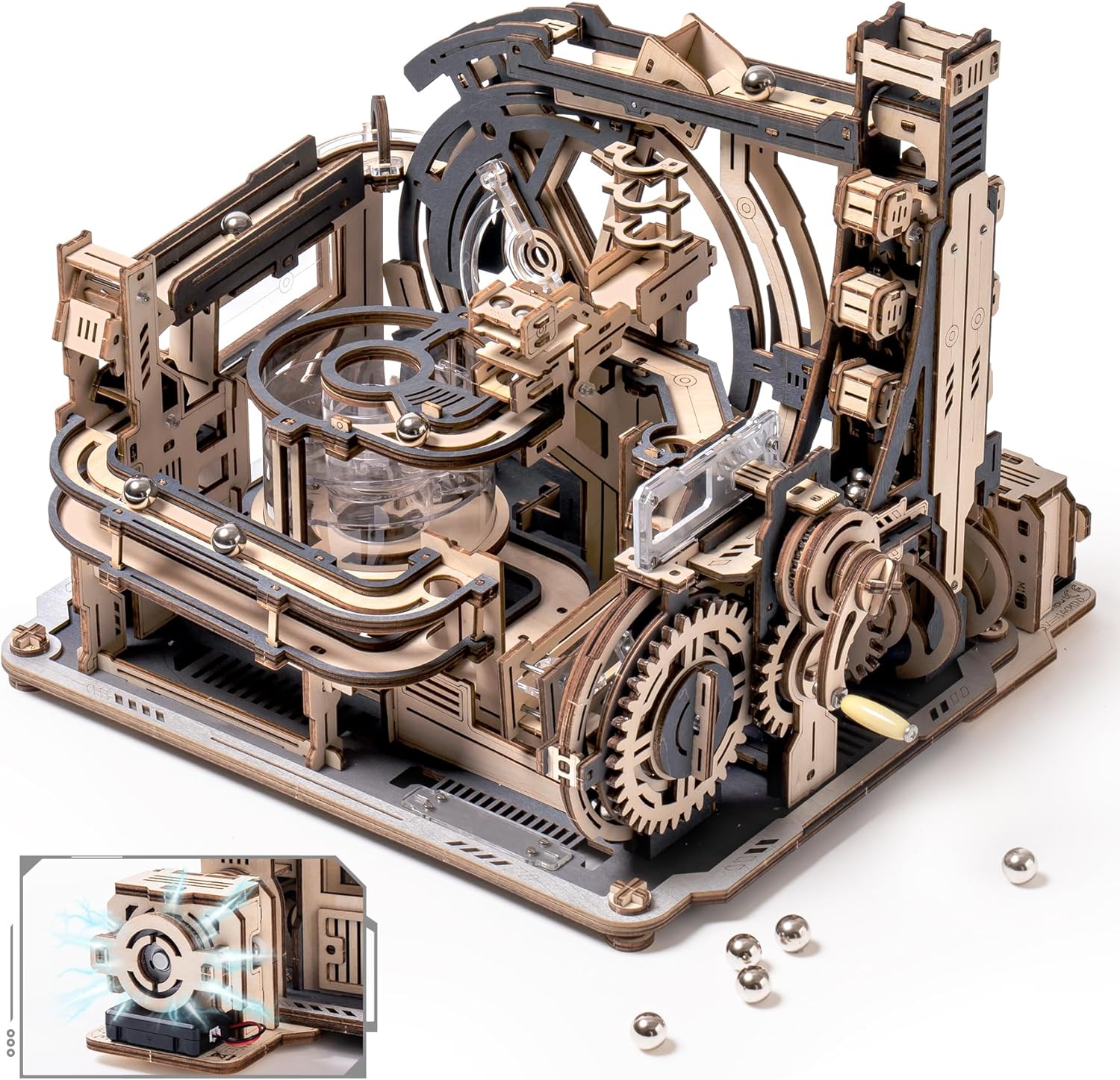 Marble Spaceport 3D Wooden Puzzle with Electric Motor