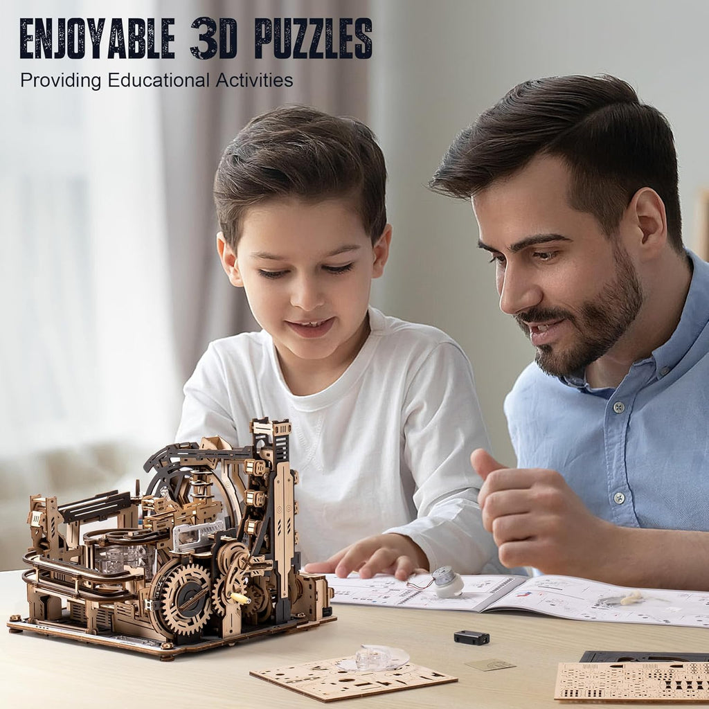 Marble Spaceport 3D Wooden Puzzle with Electric Motor