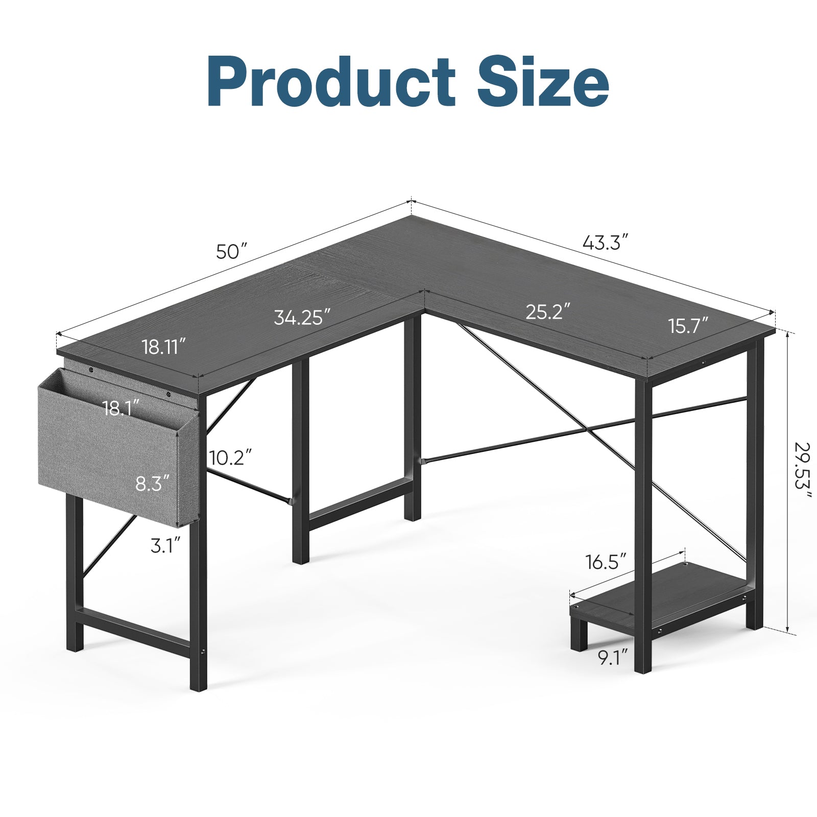 49" L-Shaped Corner Computer Desk with Storage