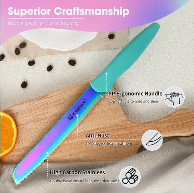 14-Piece Rainbow Titanium Knife Set - Stainless Steel Kitchen Knives