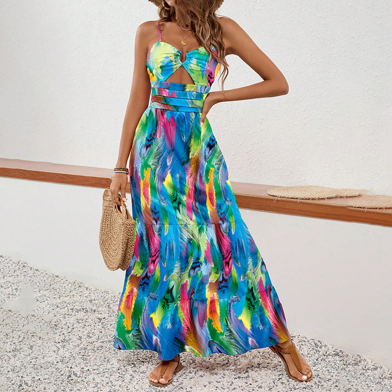 Women's Floral Boho Maxi Dress - Sleeveless Spaghetti Strap Sundress