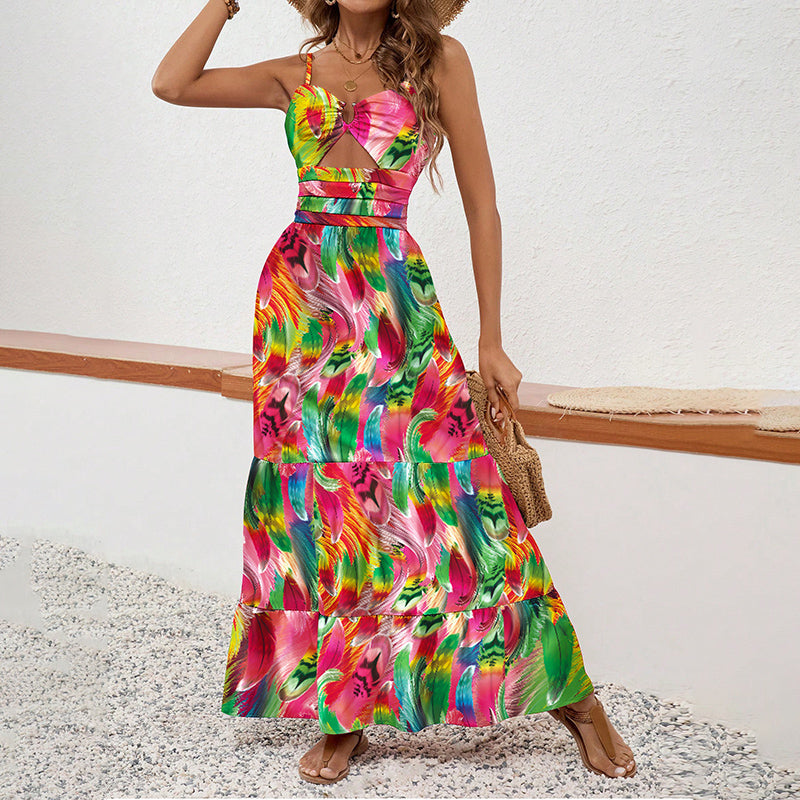 Women's Floral Boho Maxi Dress - Sleeveless Spaghetti Strap Sundress