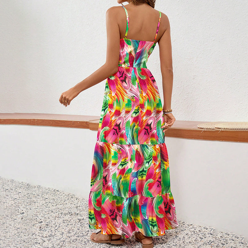 Women's Floral Boho Maxi Dress - Sleeveless Spaghetti Strap Sundress