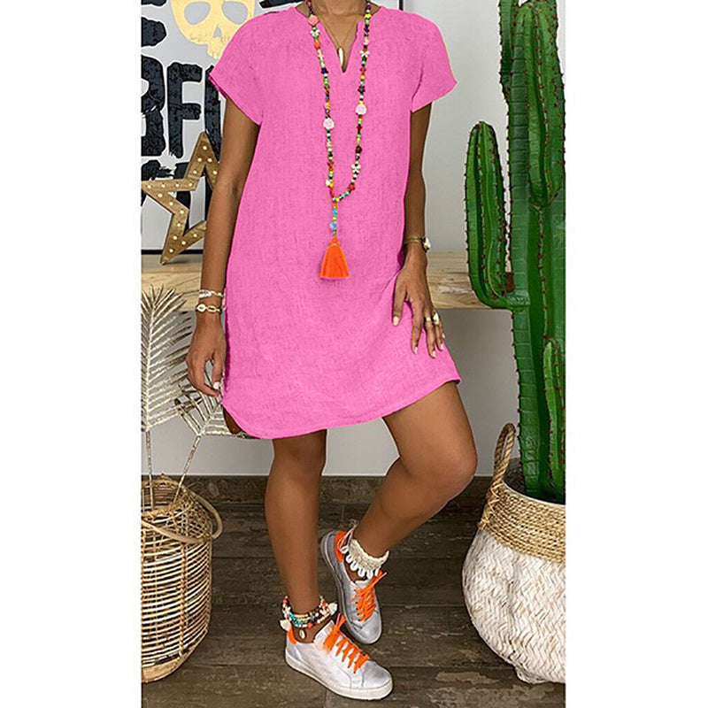 Women's V-Neck Boho Sundress - Short Sleeve Casual Summer Dress