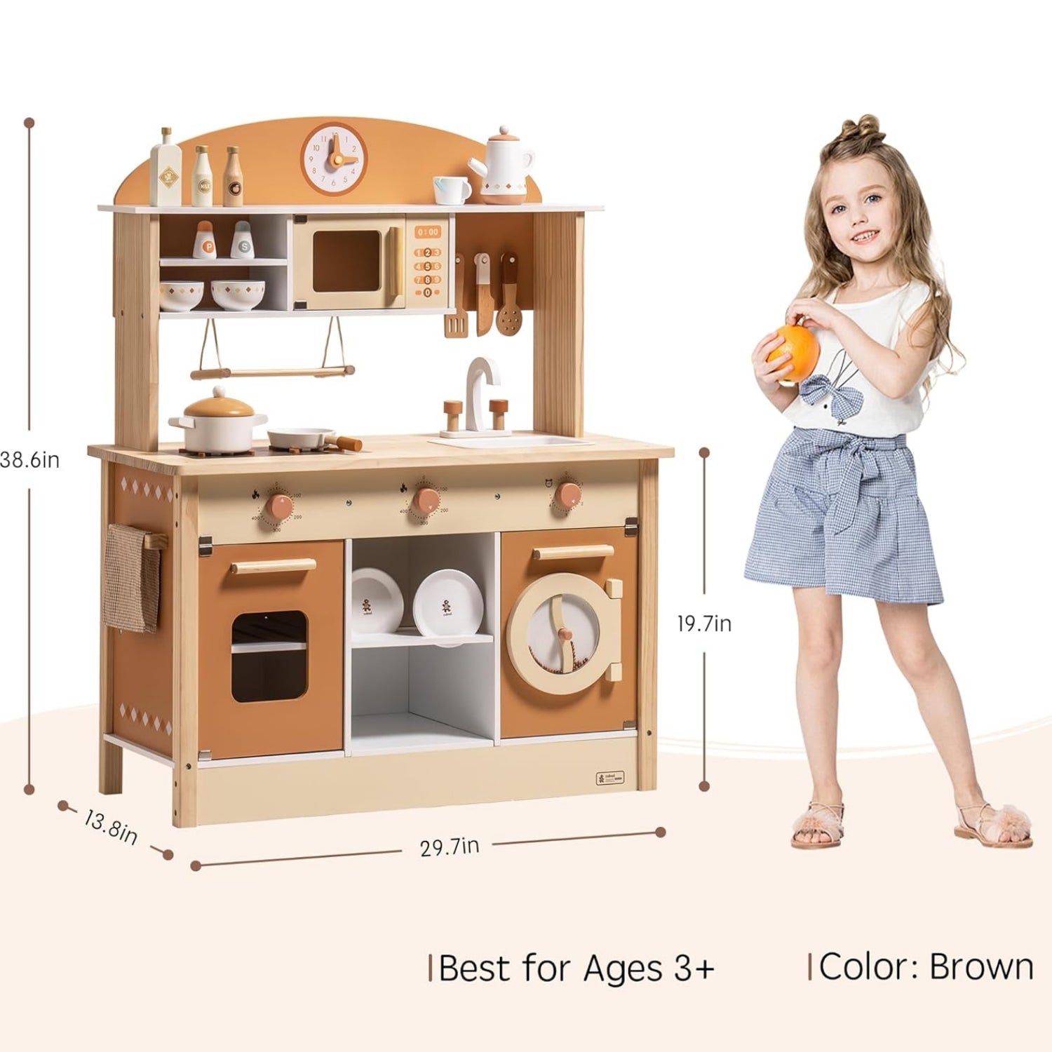 Large Wooden Play Kitchen Set with Accessories
