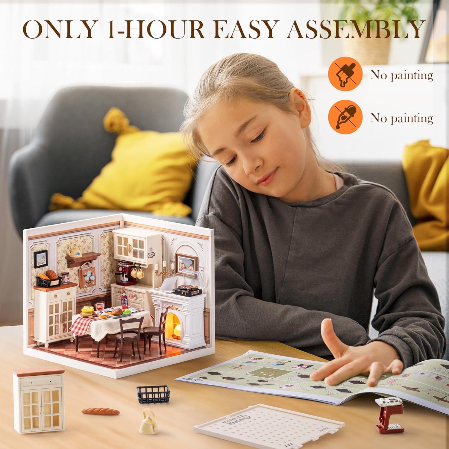Robotime Warm Dining Room Miniature Kit - DIY Dollhouse