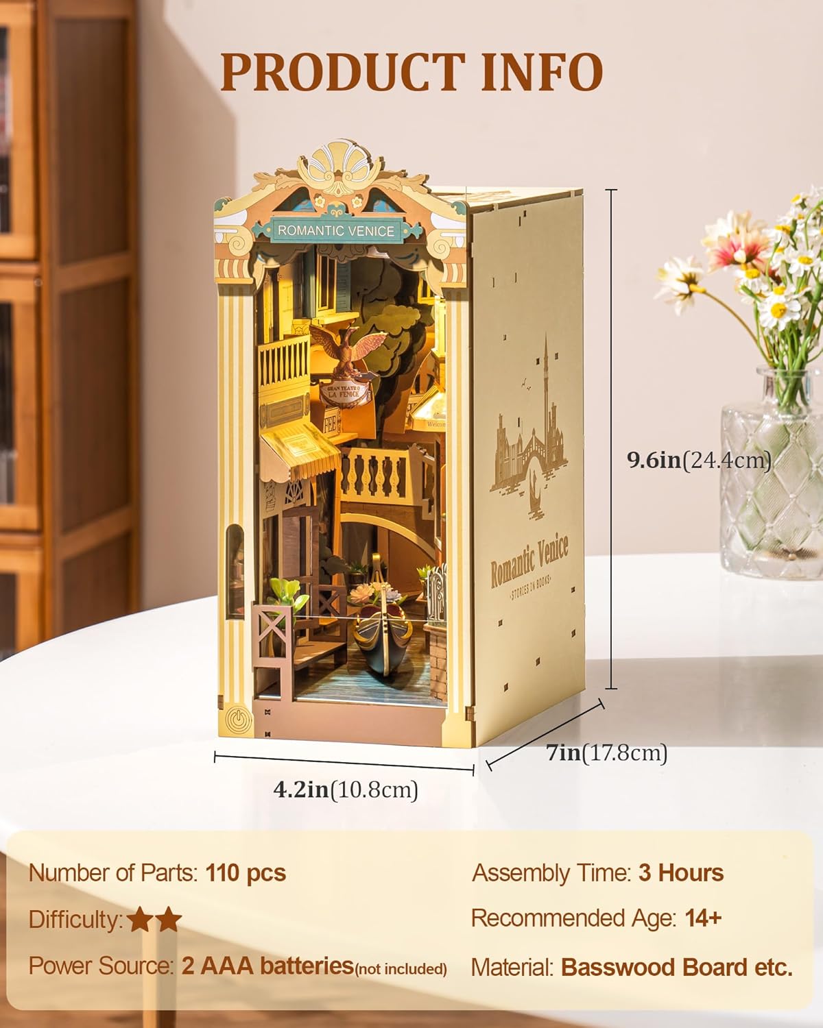Robotime Venice Book Nook Kit - DIY Miniature Bookshelf Insert
