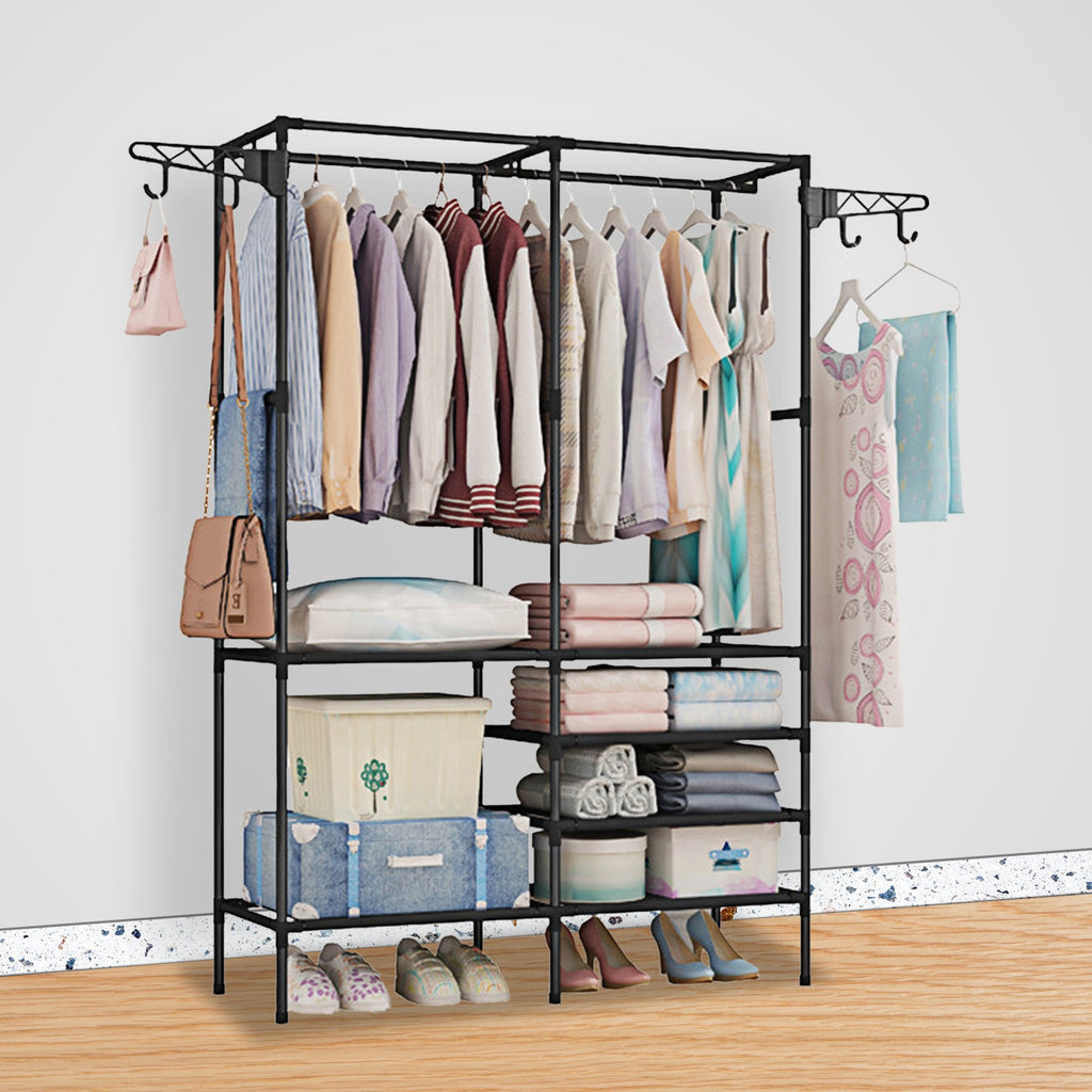 Metal Garment Rack with Shoe Organizer - 4-Tier Closet Storage with Hanging Rods