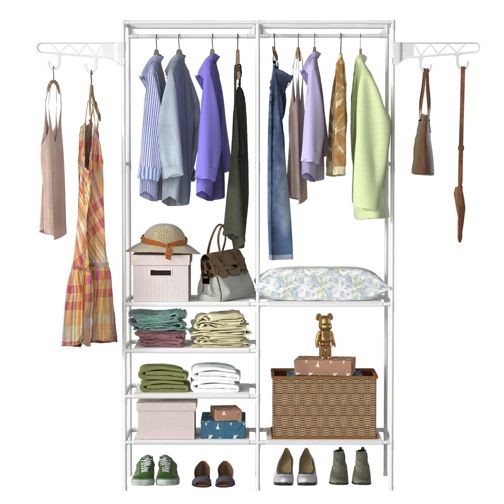 Metal Garment Rack with Shoe Organizer - 4-Tier Closet Storage with Hanging Rods