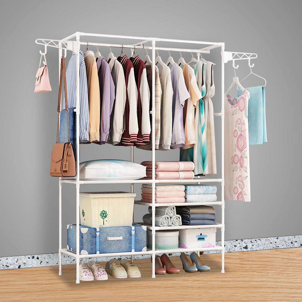 Metal Garment Rack with Shoe Organizer - 4-Tier Closet Storage with Hanging Rods