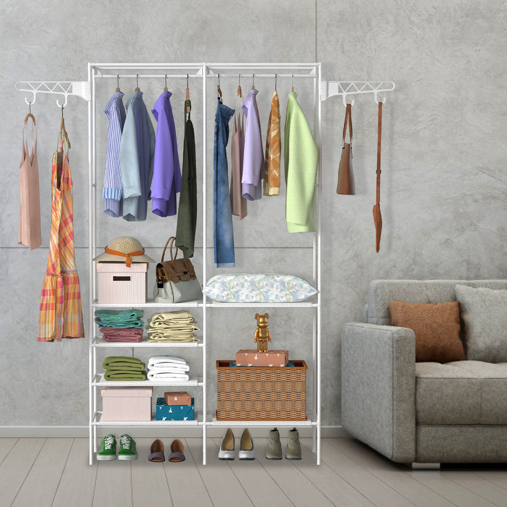 Metal Garment Rack with Shoe Organizer - 4-Tier Closet Storage with Hanging Rods