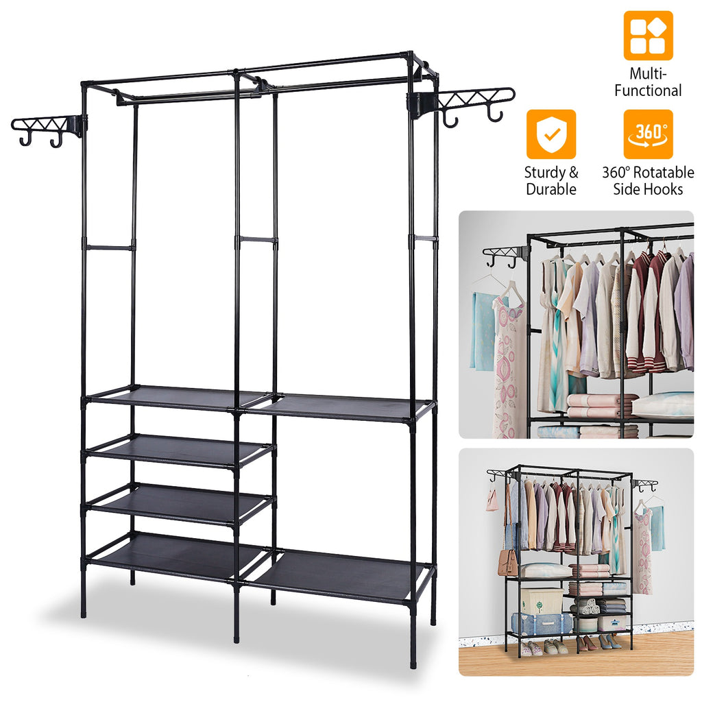 Metal Garment Rack with Shoe Organizer - 4-Tier Closet Storage with Hanging Rods