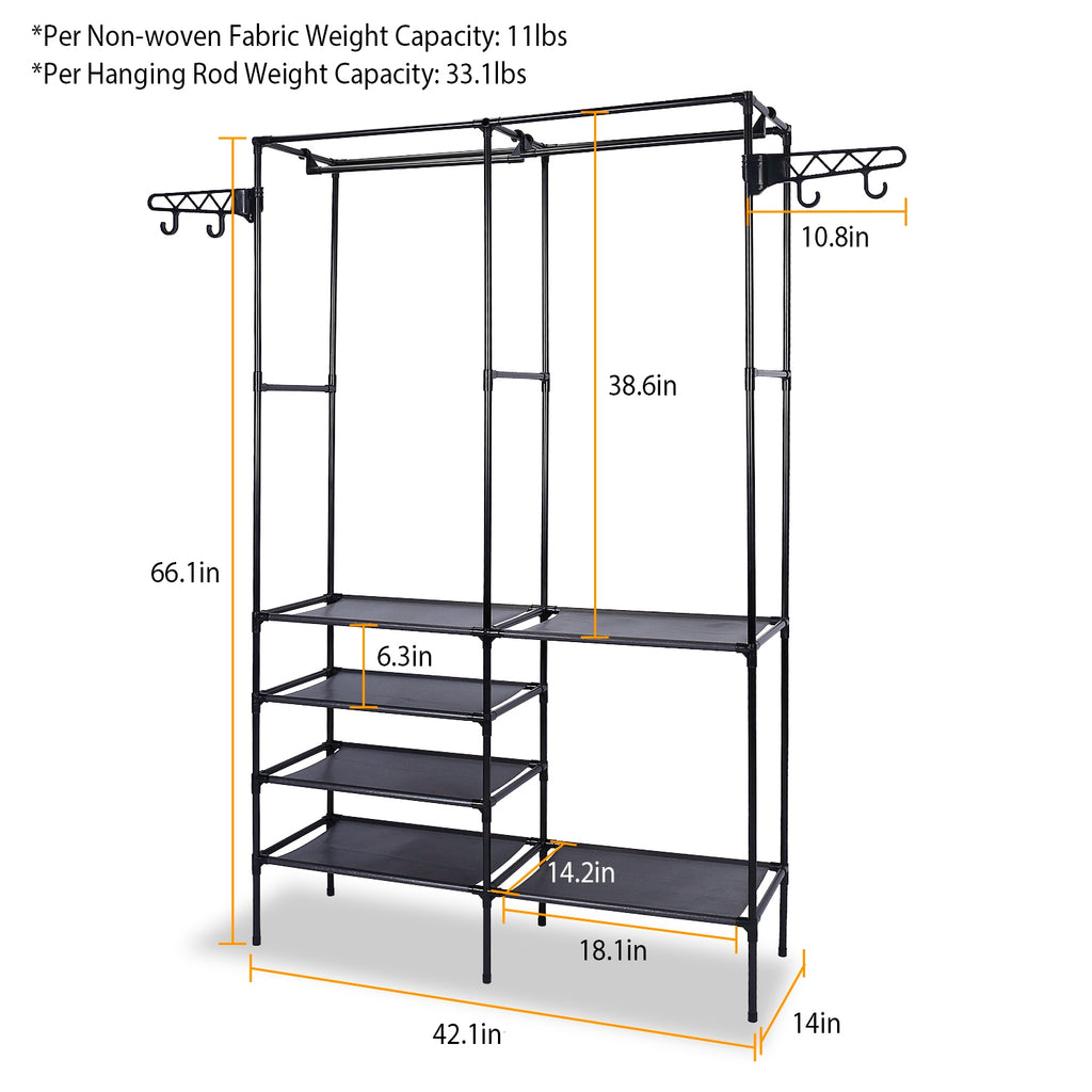 Metal Garment Rack with Shoe Organizer - 4-Tier Closet Storage with Hanging Rods