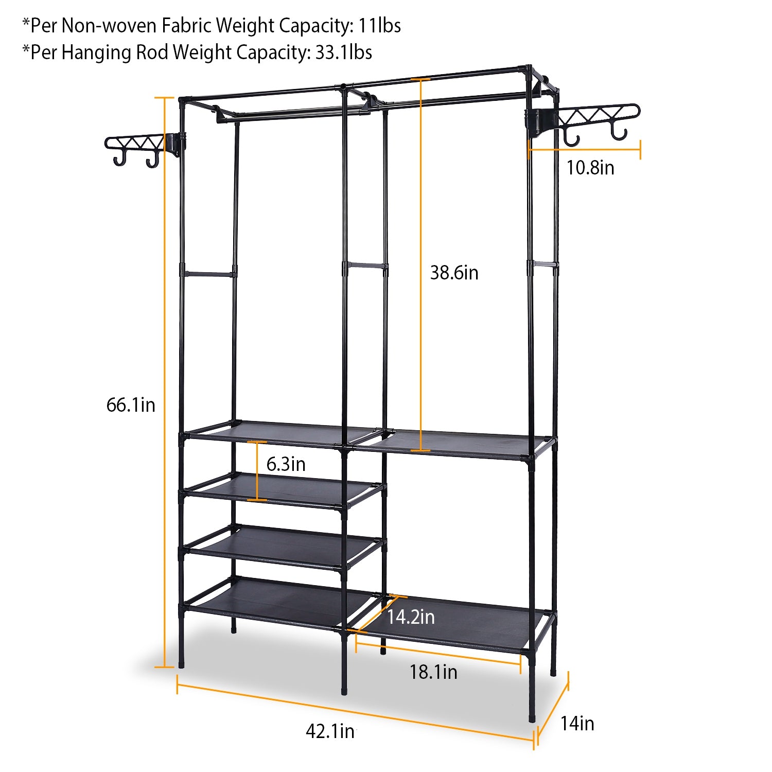 Metal Garment Rack with Shoe Organizer - 4-Tier Closet Storage with Hanging Rods