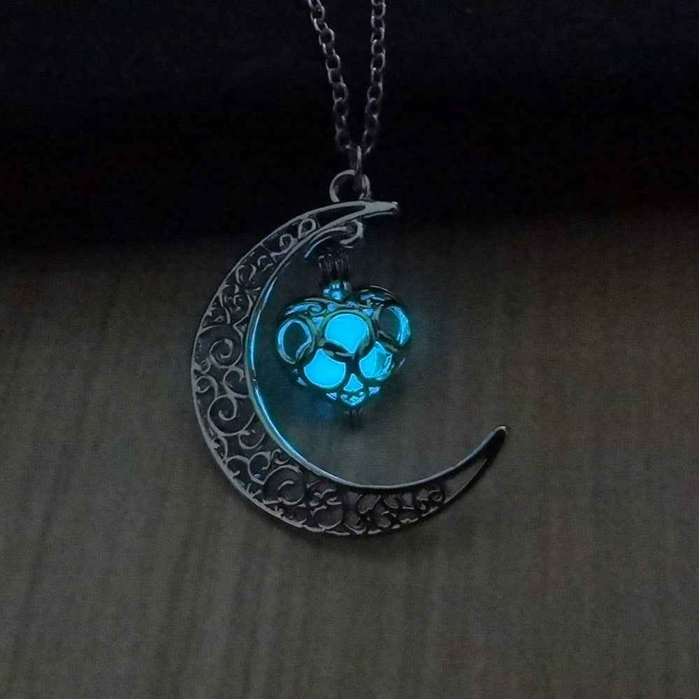 Glowing Moon Pendant Silver Plated Chain Necklaces