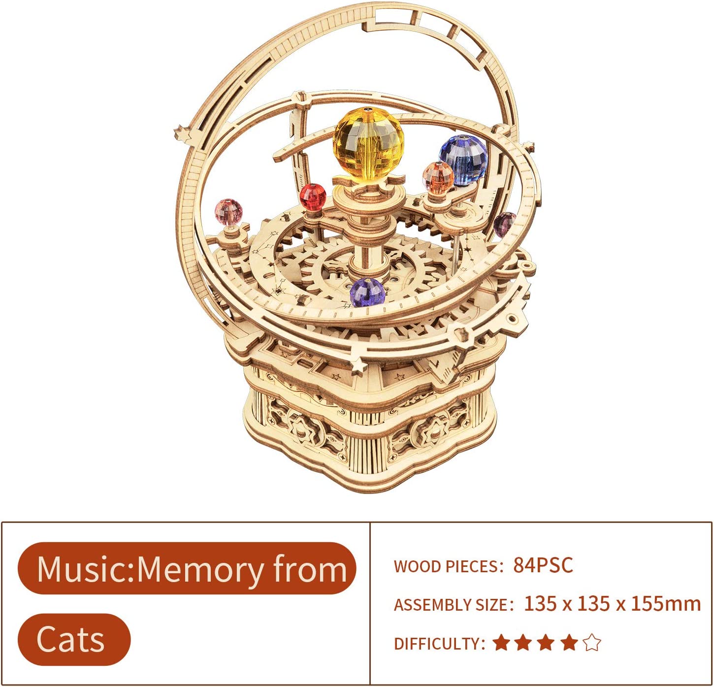Starry Night Rotating Music Box - 3D Wooden Puzzle