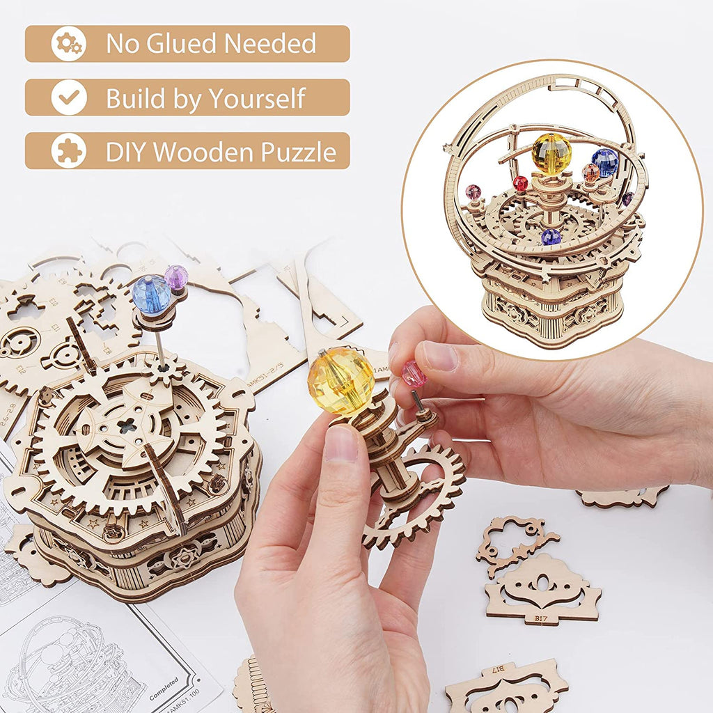 Starry Night Rotating Music Box - 3D Wooden Puzzle