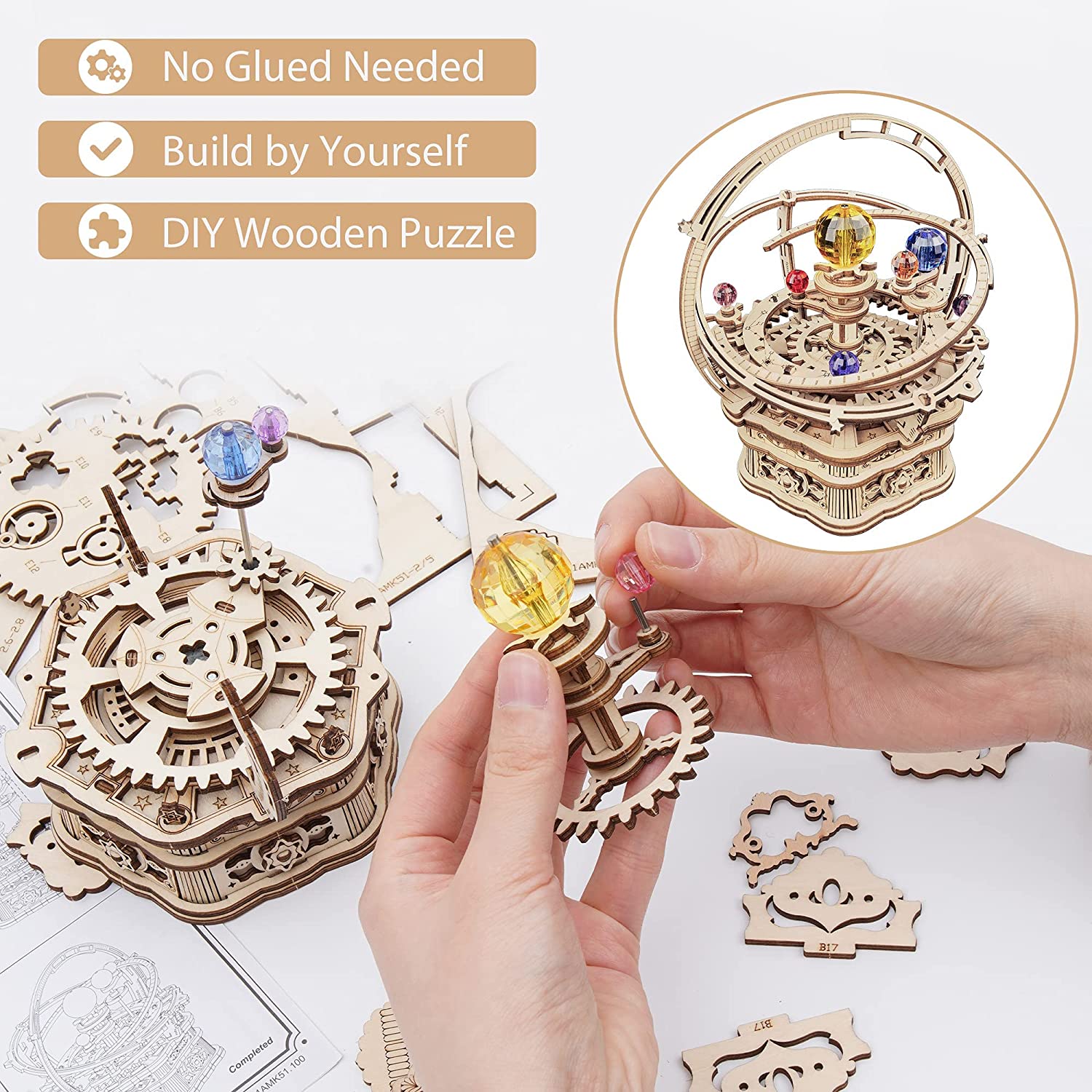 Starry Night Rotating Music Box - 3D Wooden Puzzle