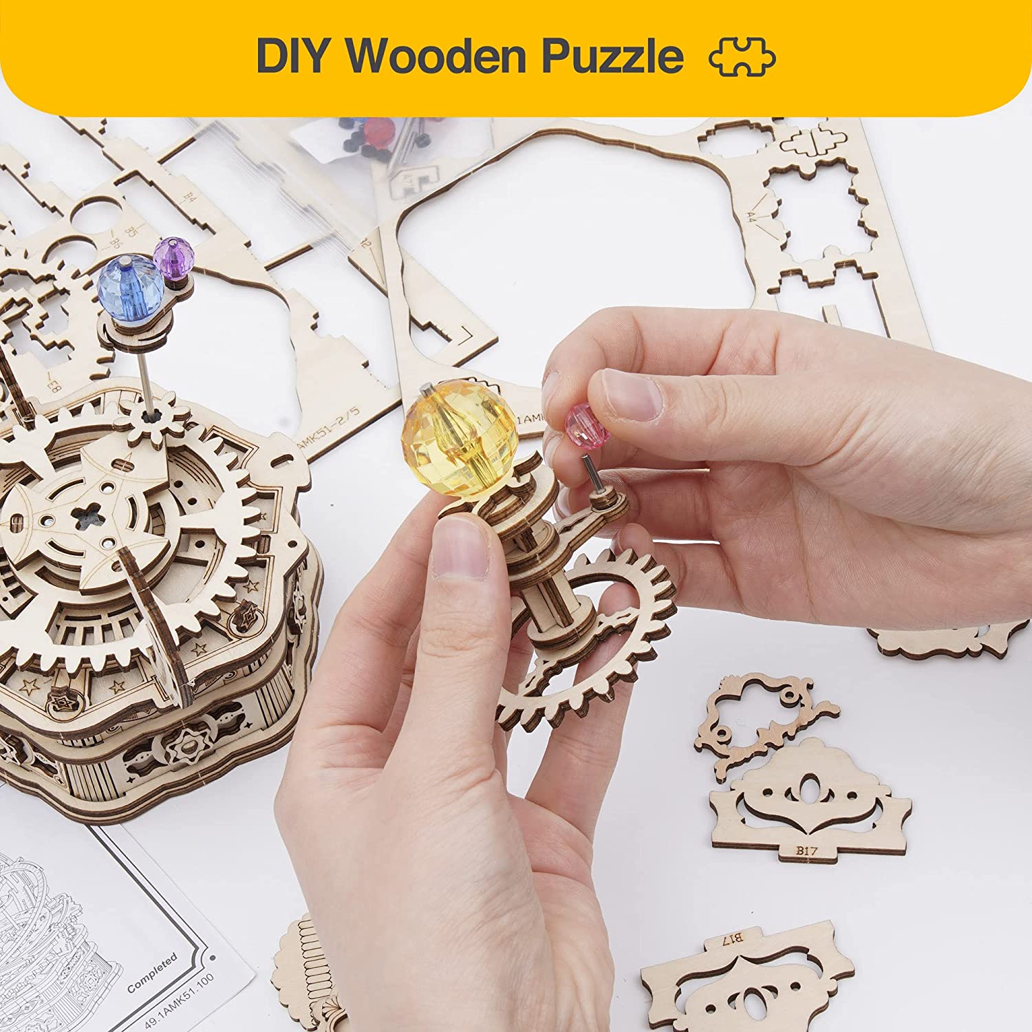 Starry Night Rotating Music Box - 3D Wooden Puzzle