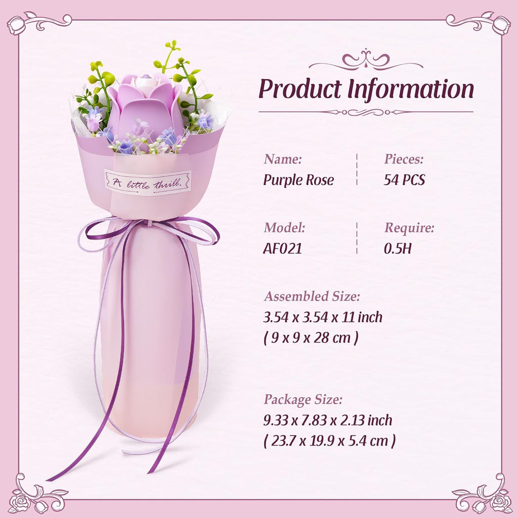 Purple Rose 3D Flower Puzzle - French Style Bouquet