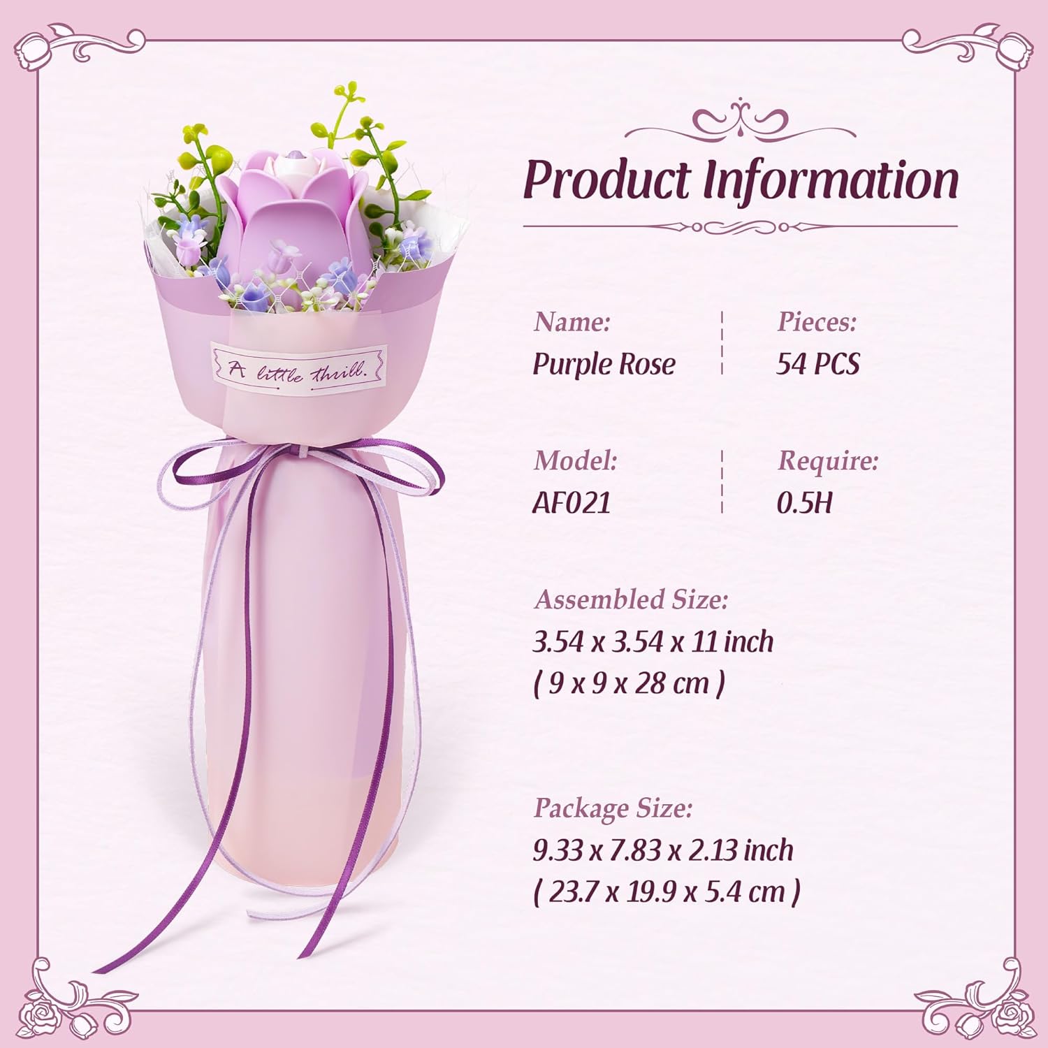 Purple Rose 3D Flower Puzzle - French Style Bouquet