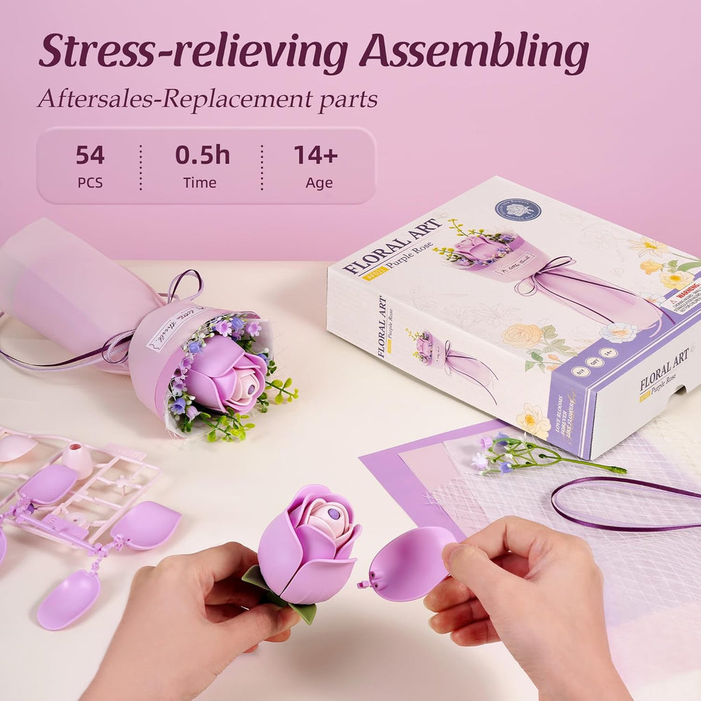 Purple Rose 3D Flower Puzzle - French Style Bouquet