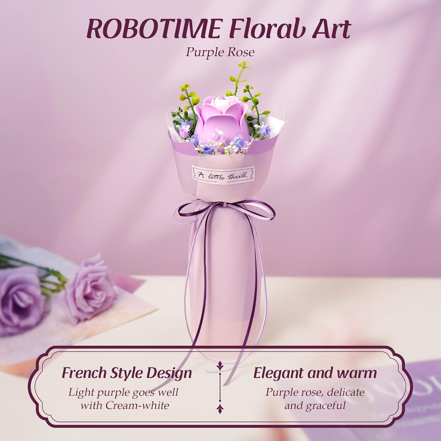 Purple Rose 3D Flower Puzzle - French Style Bouquet
