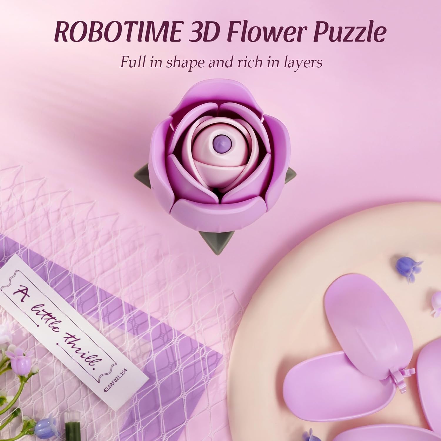 Purple Rose 3D Flower Puzzle - French Style Bouquet