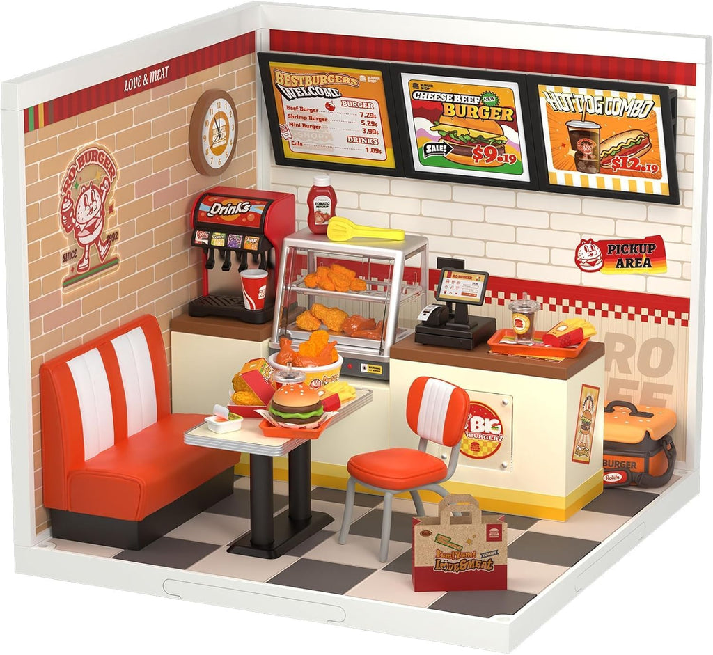 ROBOTIME Yum Burgers Miniature Dollhouse Kit with LED Light