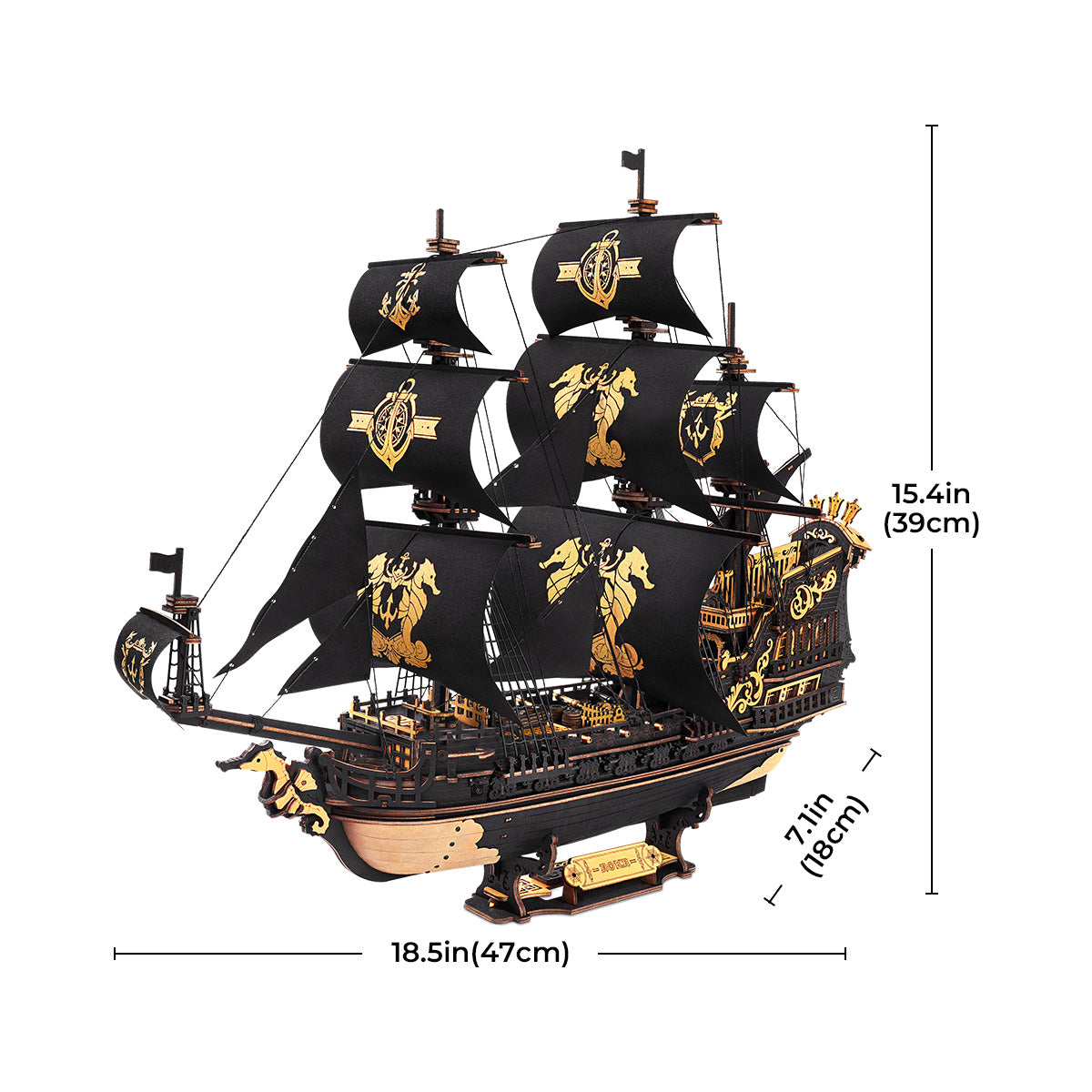 ROKR Seahorse Bark 3D Wooden Ship Model Kit - 15th Century Sailing Ship Puzzle
