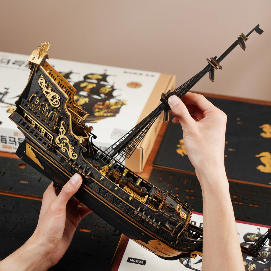 ROKR Seahorse Bark 3D Wooden Ship Model Kit - 15th Century Sailing Ship Puzzle
