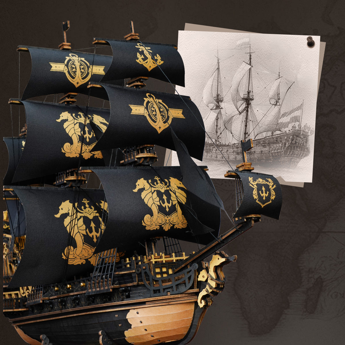 ROKR Seahorse Bark 3D Wooden Ship Model Kit - 15th Century Sailing Ship Puzzle