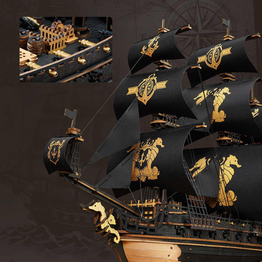 ROKR Seahorse Bark 3D Wooden Ship Model Kit - 15th Century Sailing Ship Puzzle