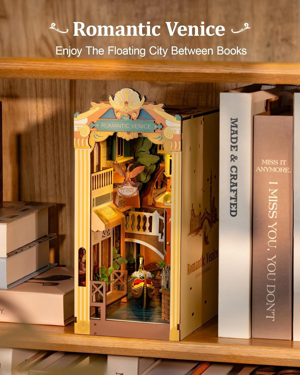 Robotime Venice Book Nook Kit - DIY Miniature Bookshelf Insert