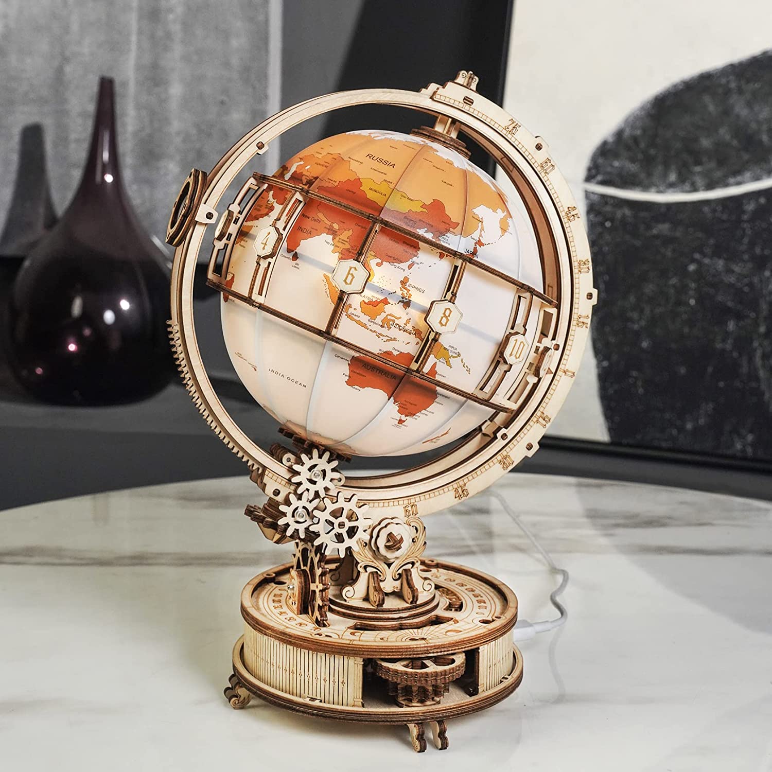 ROKR Luminous Globe - 180-Piece 3D Wooden Puzzle with LED Light