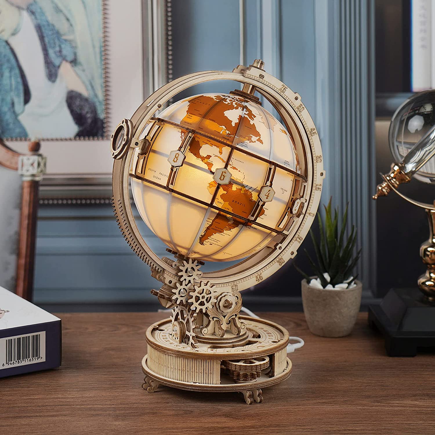ROKR Luminous Globe - 180-Piece 3D Wooden Puzzle with LED Light