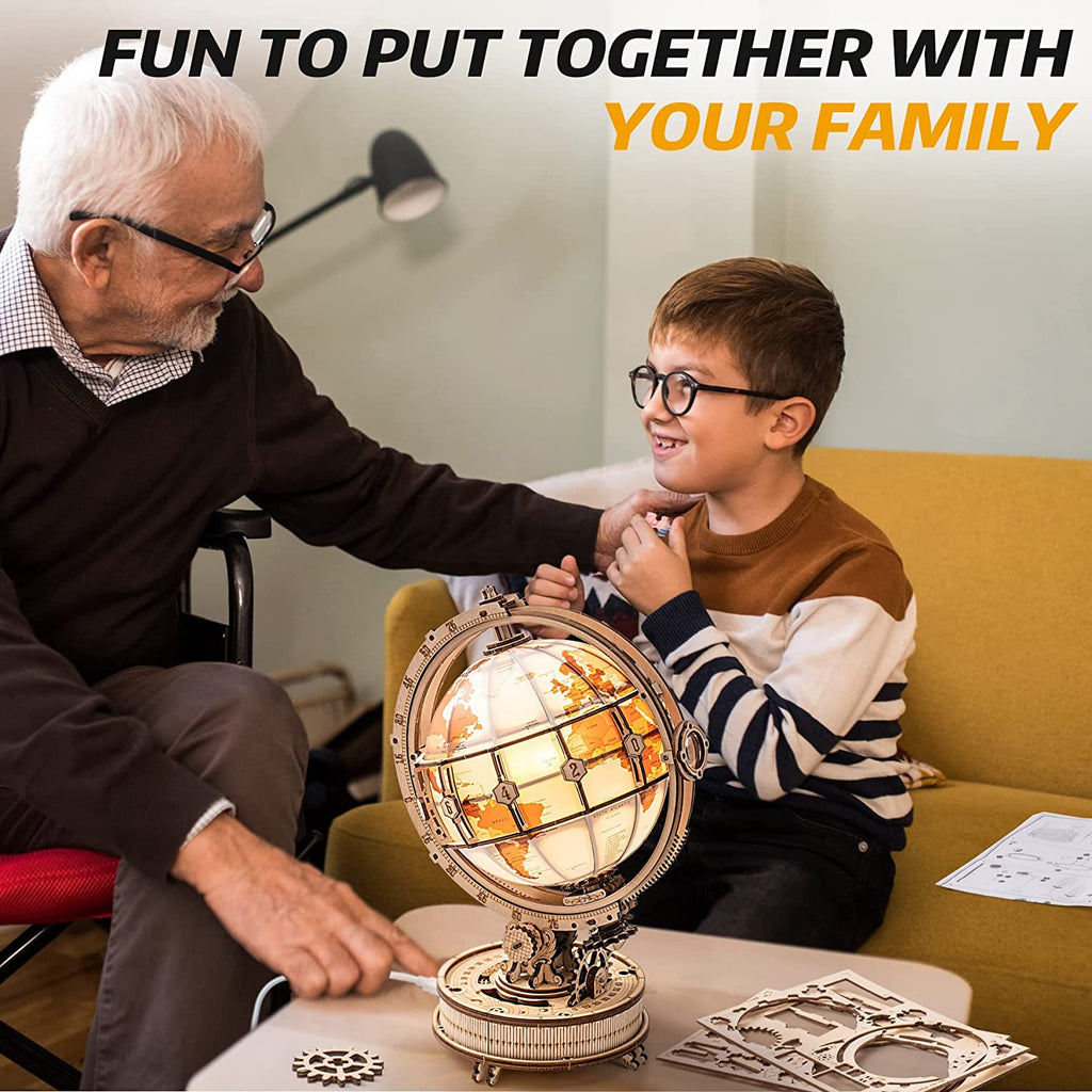 ROKR Luminous Globe - 180-Piece 3D Wooden Puzzle with LED Light