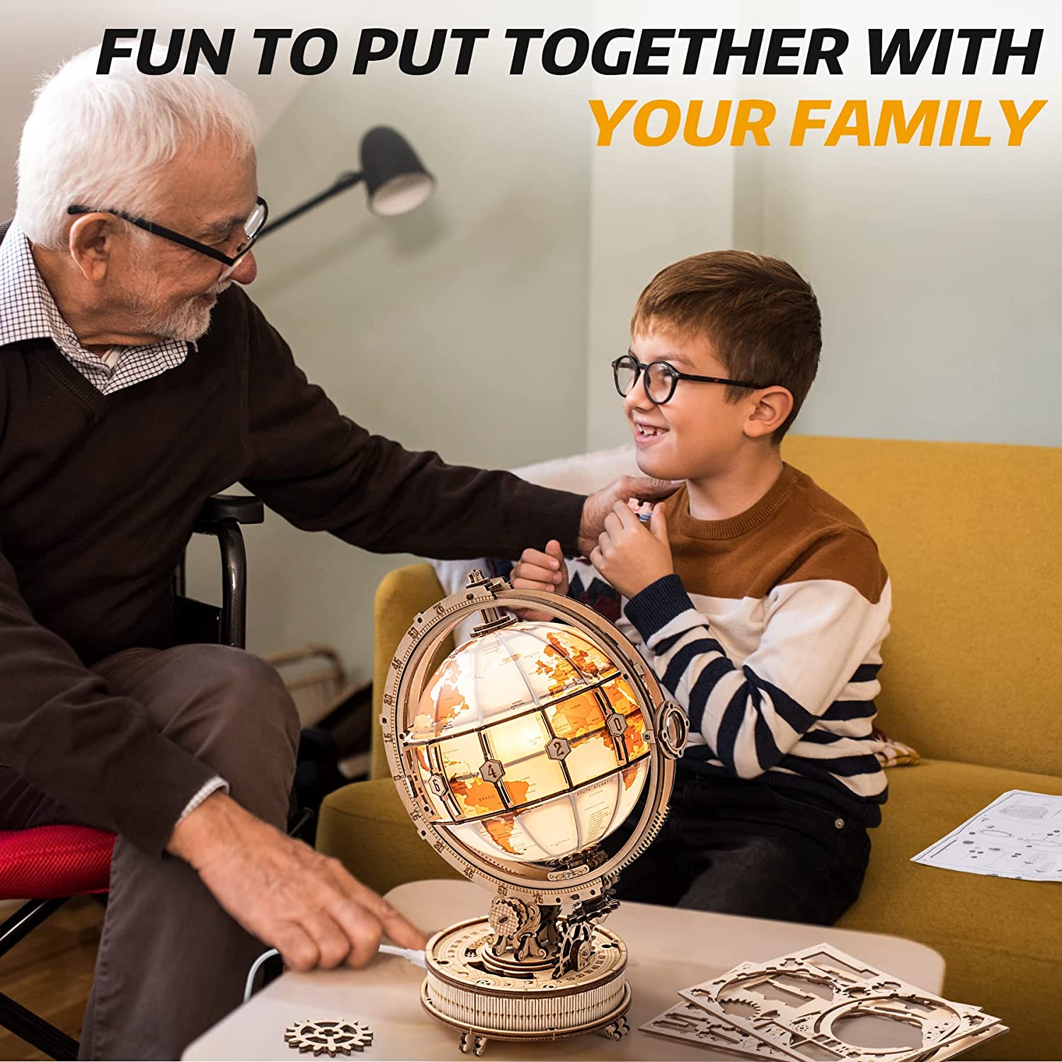 ROKR Luminous Globe - 180-Piece 3D Wooden Puzzle with LED Light
