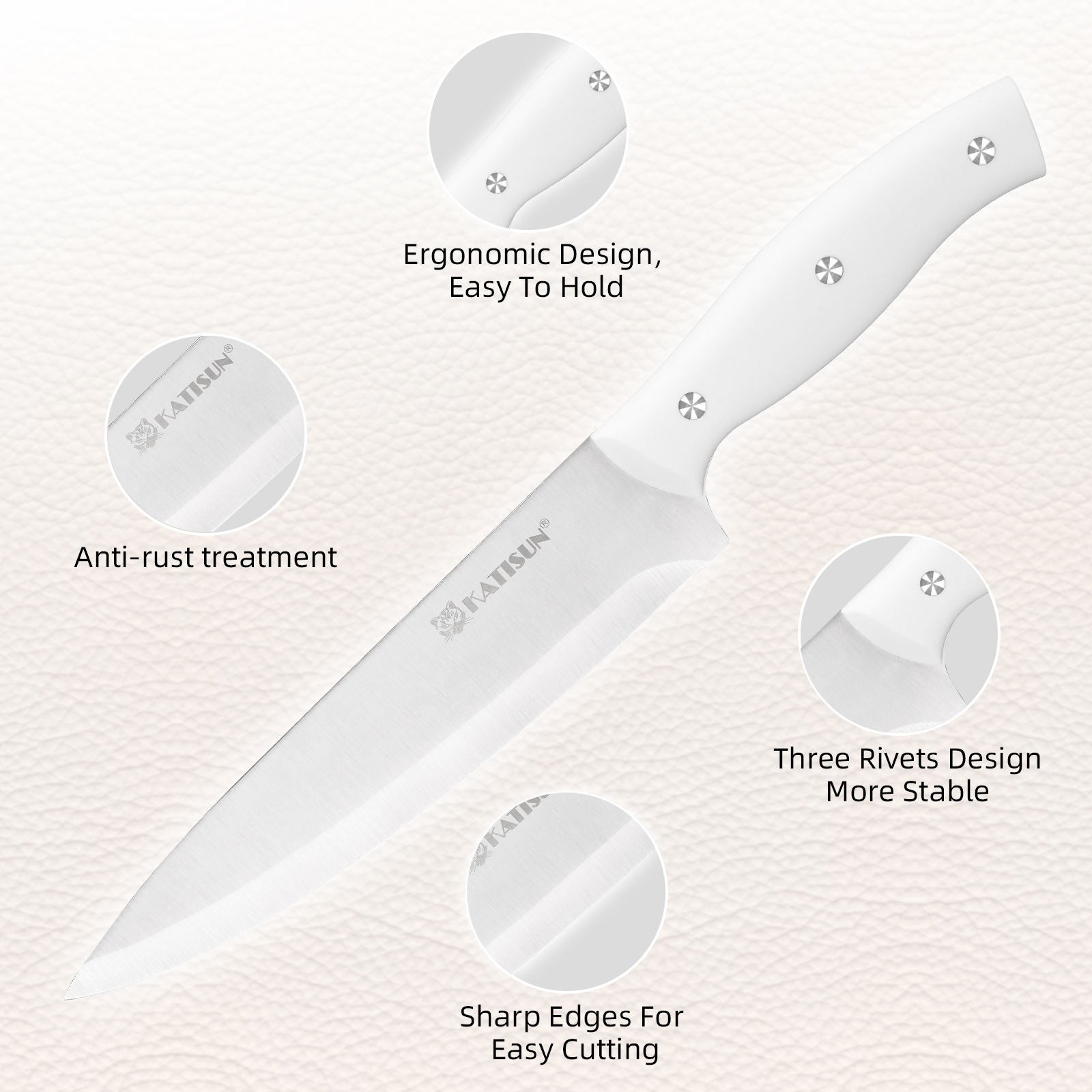 15-Piece Stainless Steel Kitchen Knife Set - Professional Chef Knives with White Handles