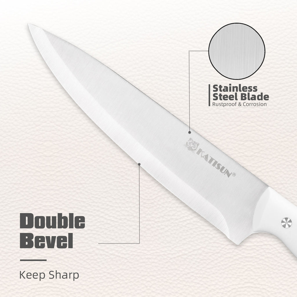 15-Piece Stainless Steel Kitchen Knife Set - Professional Chef Knives with White Handles