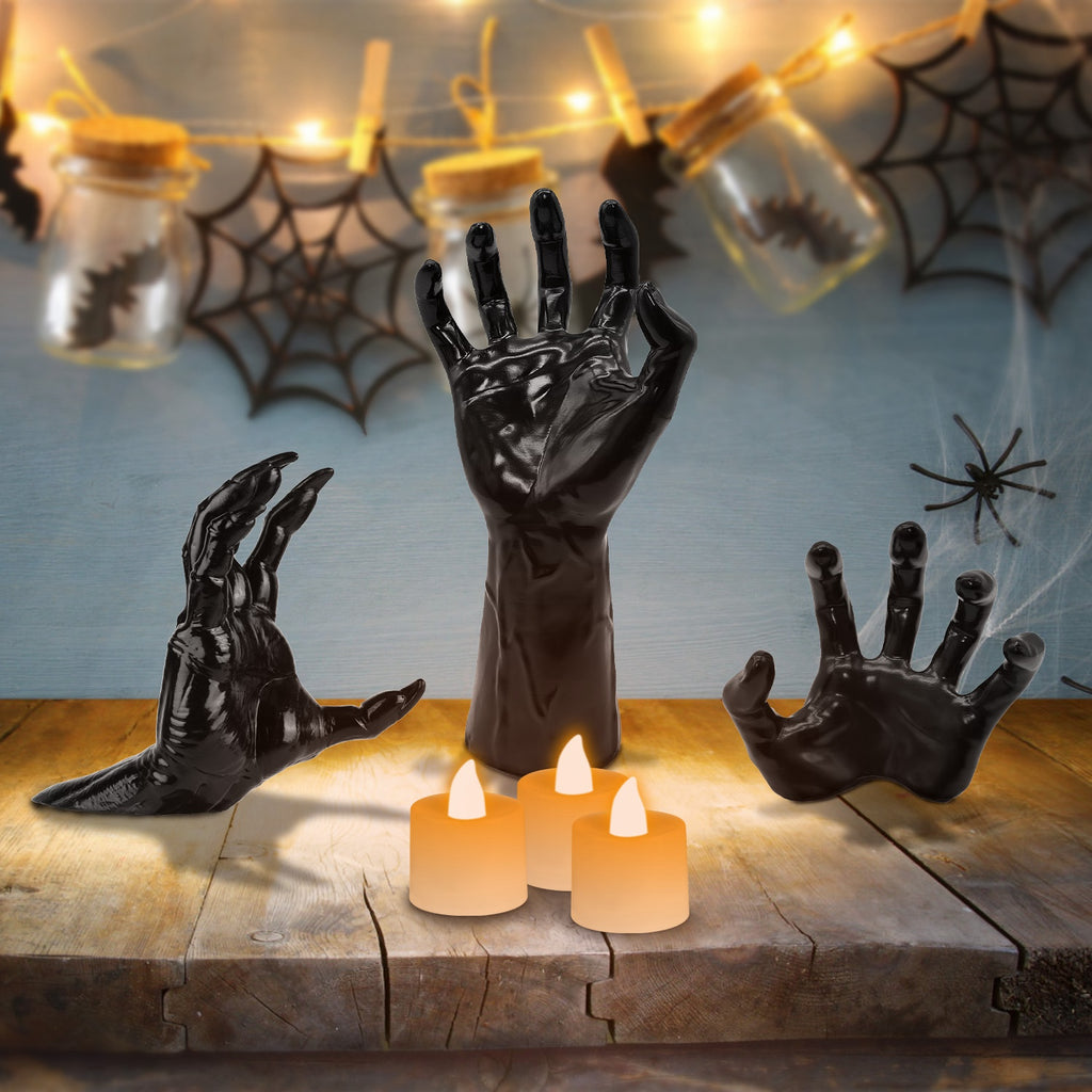 Creepy Reaching Hands Wall Decor with LED Candles - 3 Piece Halloween Set