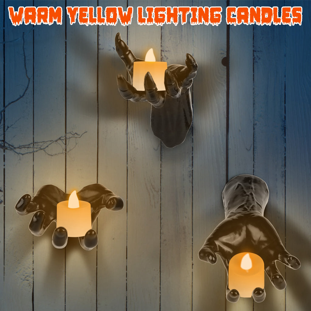 Creepy Reaching Hands Wall Decor with LED Candles - 3 Piece Halloween Set