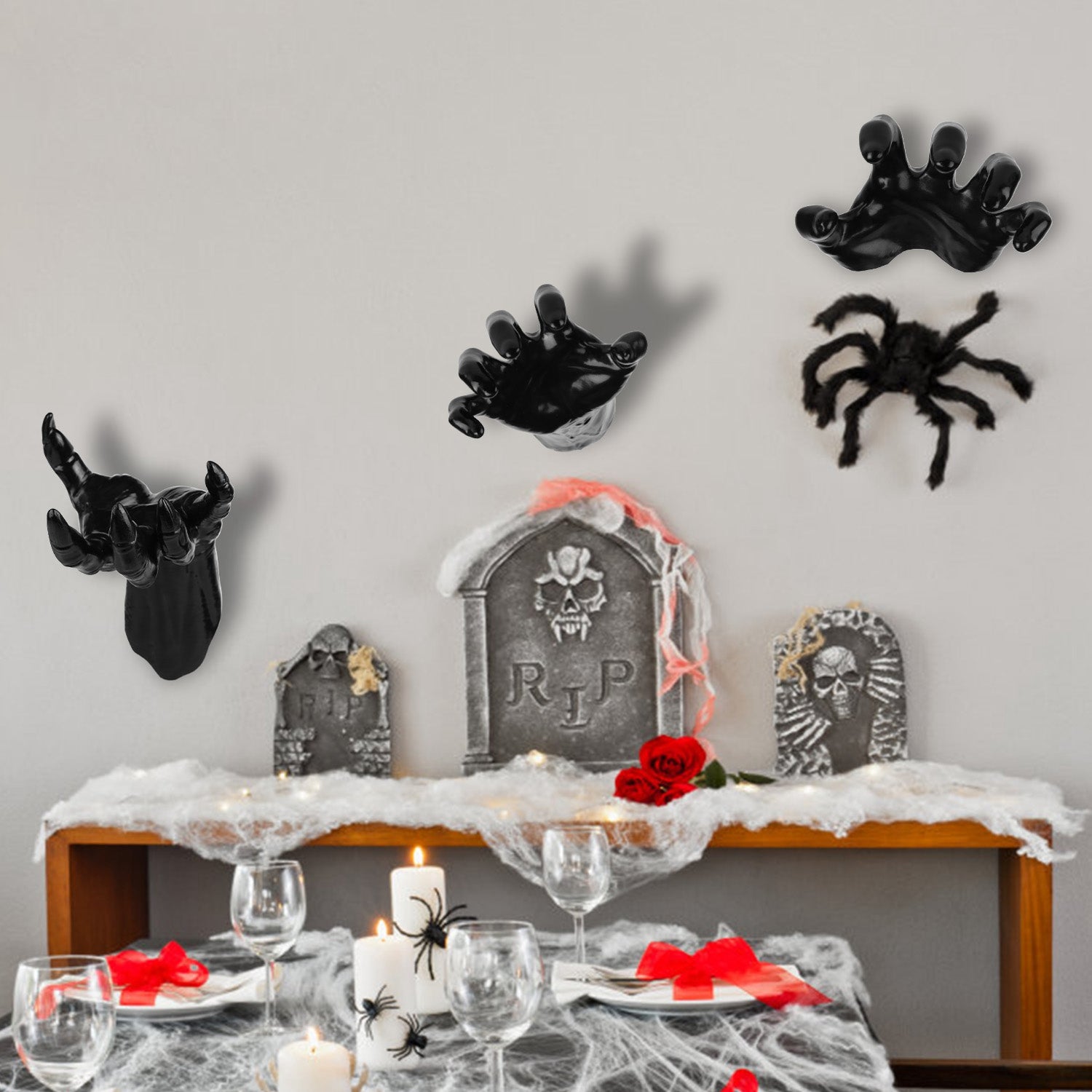 Creepy Reaching Hands Wall Decor with LED Candles - 3 Piece Halloween Set