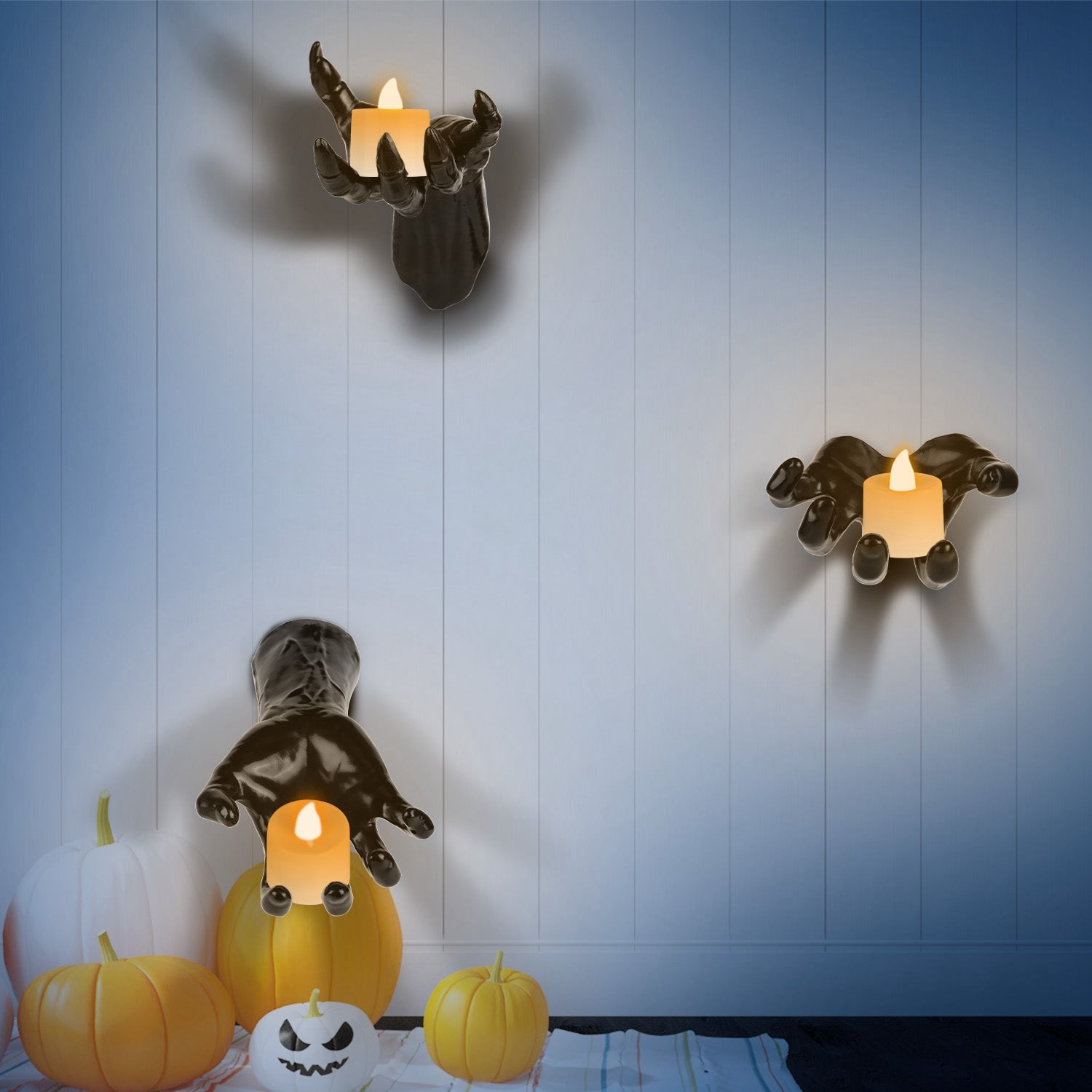 Creepy Reaching Hands Wall Decor with LED Candles - 3 Piece Halloween Set