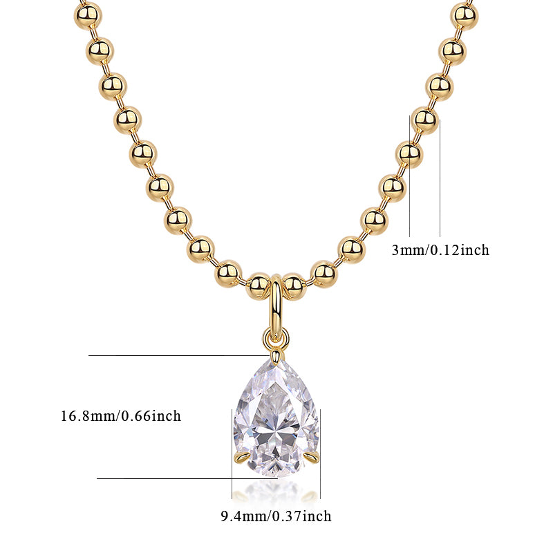 Pear-Shaped Moissanite Pendant Necklace - S925 Sterling Silver with Gold Plating